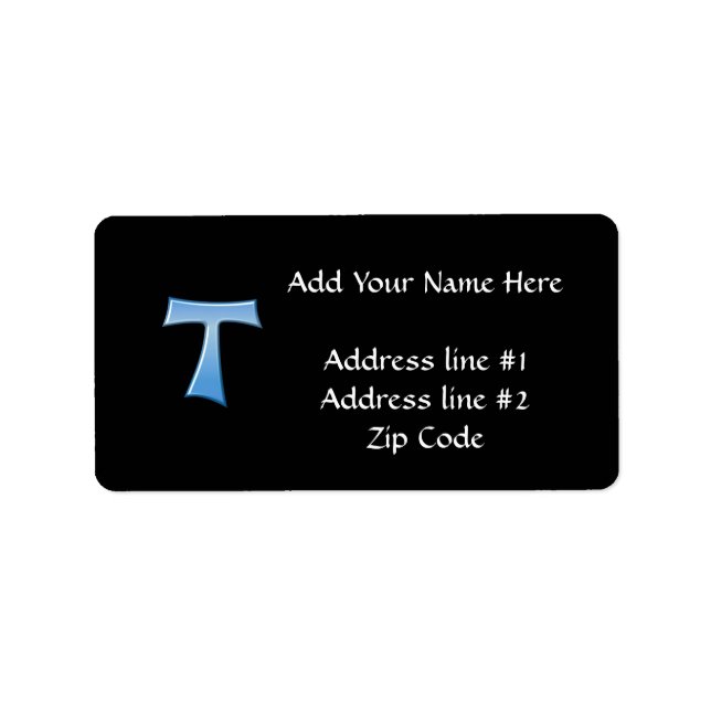 Blue Glass Look Franciscan Tau Cross Label (Front)