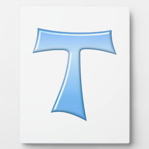 Blue Glass Look Franciscan Tau Cross Plaque