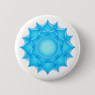 Blue Glass Lotus Flower Drawing 6 Cm Round Badge