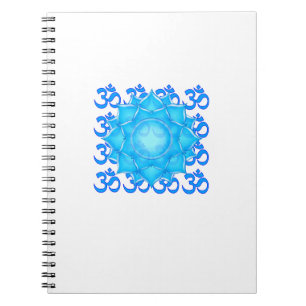 Blue Glass Lotus Flower Drawing With Om Pattern Notebook