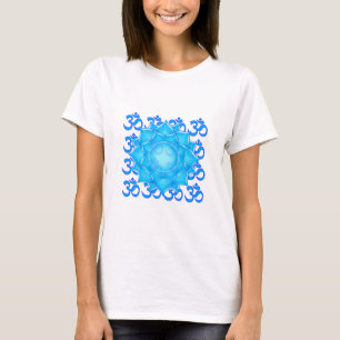 Blue Glass Lotus Flower Drawing With Om Pattern T-Shirt