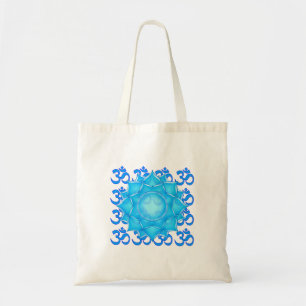 Blue Glass Lotus Flower Drawing With Om Pattern Tote Bag