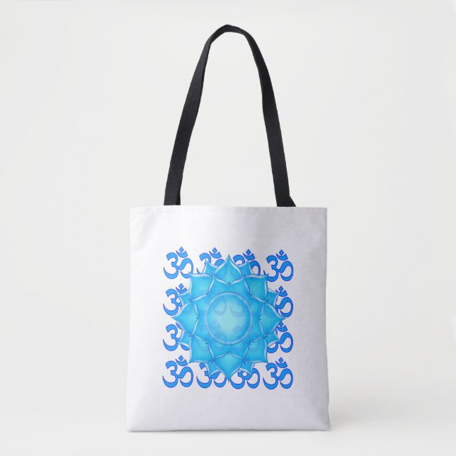 Blue Glass Lotus Flower Drawing With Om Pattern Tote Bag (Front)