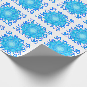Blue Glass Lotus Flower Drawing With Om Pattern Wrapping Paper