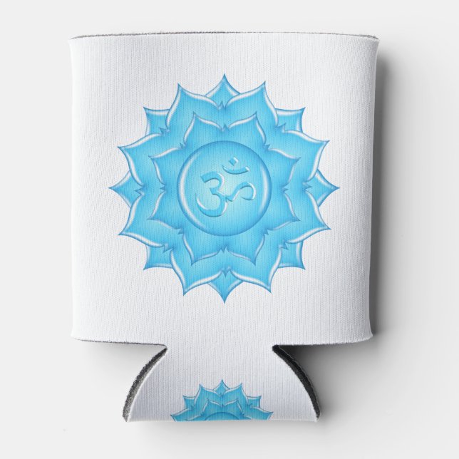 Blue Glass Lotus Flower Om Symbol Drawing Can Cooler (Front)