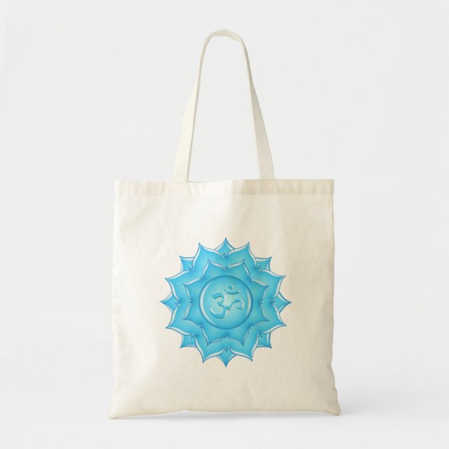 Blue Glass Lotus Flower Om Symbol Drawing Tote Bag (Front)