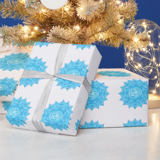 Blue Glass Lotus Flower Om Symbol Drawing Wrapping Paper (Holidays)