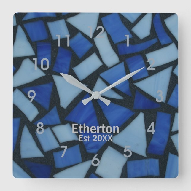 Blue Glass Mosaic Pattern Acrylic Wall Clock (Front)