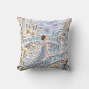 Blue Glass Ribbon Bridge Enchanted Alpine Palace Cushion