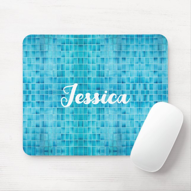 Blue glass tile blocks mosaic mouse pad (With Mouse)