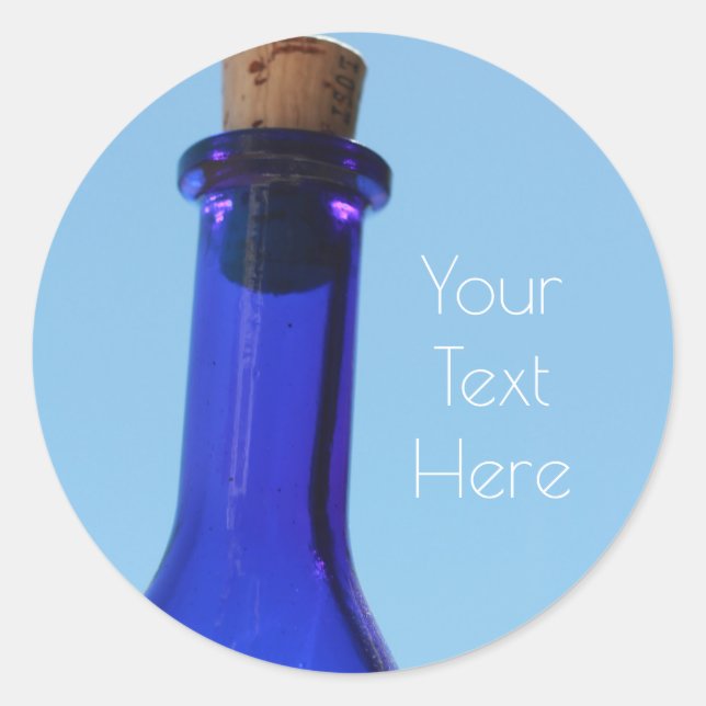 Blue Glass Wine Bottle Your Text Sticker (Front)