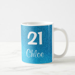 Blue Glitter 21st Birthday Mug (Customisable)