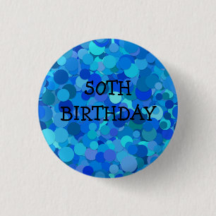 Blue Glitter 50th Birthday 3 Cm Round Badge