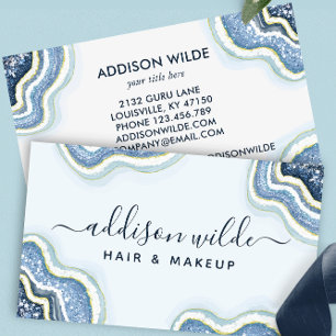 Blue Glitter Agate Geode Luxe Chic Business Card