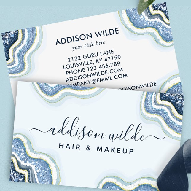 Blue Glitter Agate Geode Luxe Chic Business Card (Creator Uploaded)