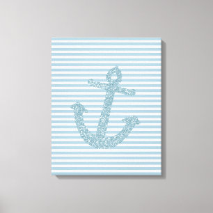 Blue Glitter Anchor Canvas Print