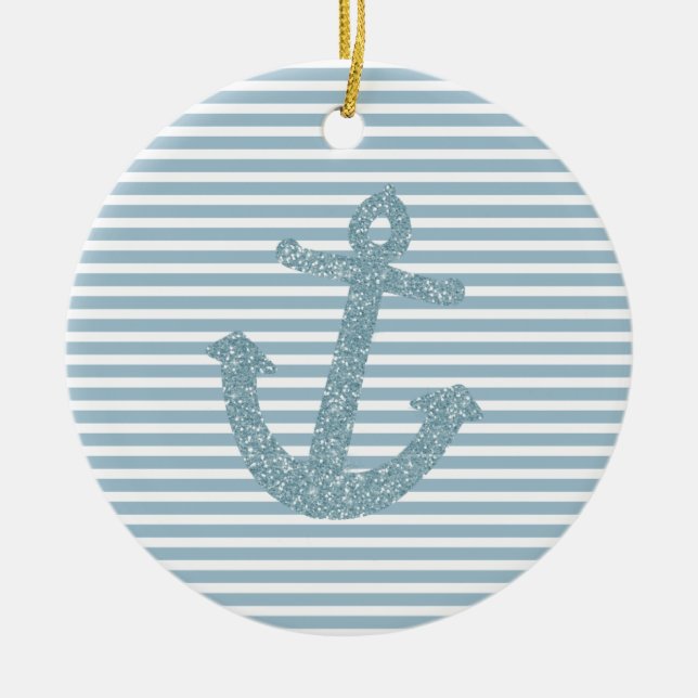 Blue Glitter Anchor Ceramic Tree Decoration (Front)
