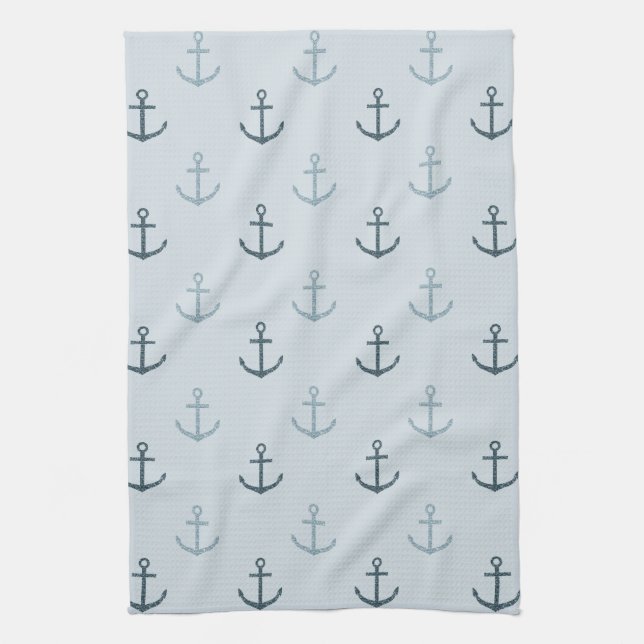 Blue Glitter Anchors Tea Towel (Vertical)