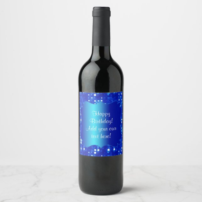 Blue Glitter and Satin Sparkle Look Wine Label (Front)