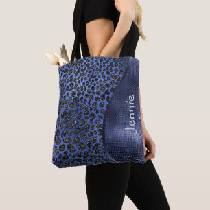 Blue Glitter Animal Print Glam Wave Personalised Tote Bag