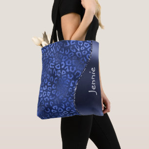Blue Glitter Animal Print Glam Wave Personalised Tote Bag