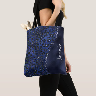 Blue Glitter Animal Print Glam Wave Personalised Tote Bag
