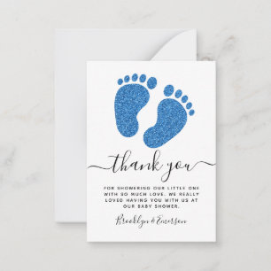 Blue Glitter Baby Feet Baby Shower Thank You Note Card