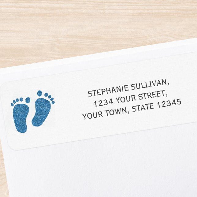 Blue Glitter Baby Feet Return Address (Creator Uploaded)