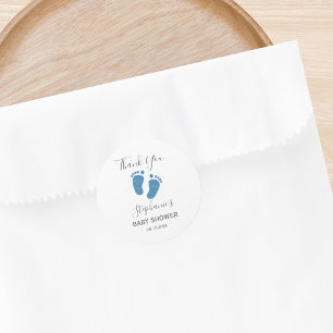 Blue Glitter Baby Feet Thank You Classic Round Sticker