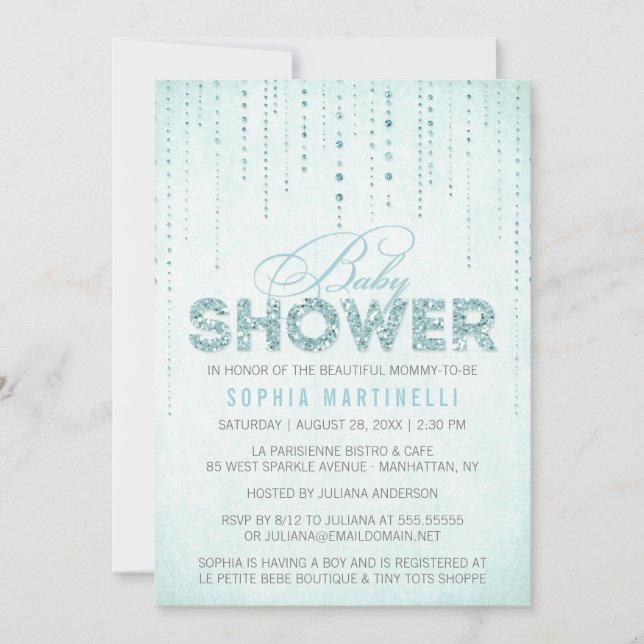 Blue Glitter Baby Shower Invitation (Front)