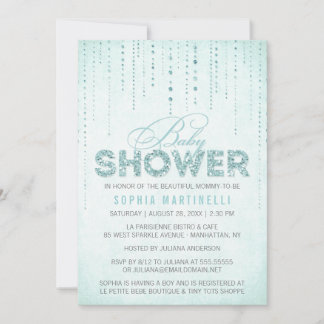 Blue Glitter Baby Shower Invitation