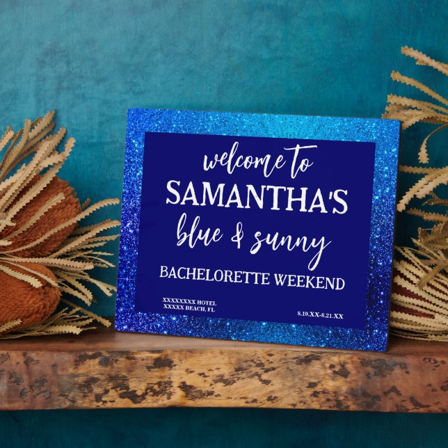 Blue Glitter Bachelorette Party welcome Plaque (Side)