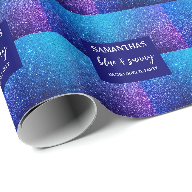 Blue Glitter Bachelorette Party  Wrapping Paper (Roll Corner)
