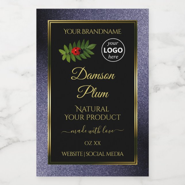 Blue Glitter Black Gold Product Label Ladybug Logo (Single Label)