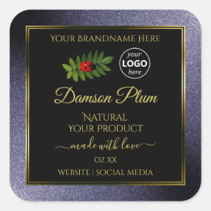 Blue Glitter Black Gold Product Label Ladybug Logo