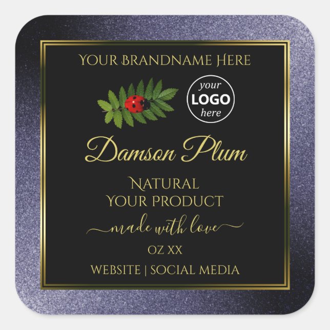 Blue Glitter Black Gold Product Label Ladybug Logo (Front)