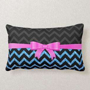 Blue Glitter Black Zigzag Chevron Pattern Lumbar Cushion