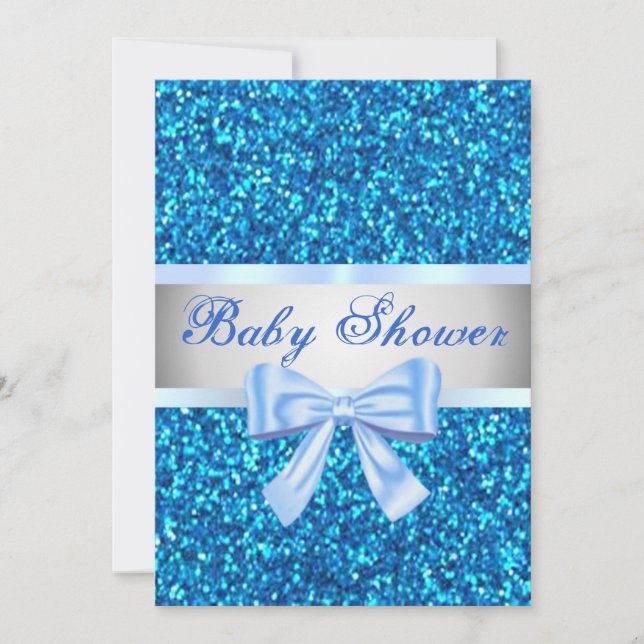 Blue Glitter Blue Bow Baby Shower Invitation (Front)