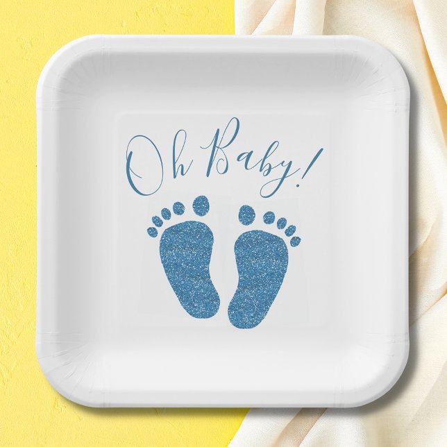 Blue Glitter Boy's Baby Shower  Paper Plate (Creator Uploaded)