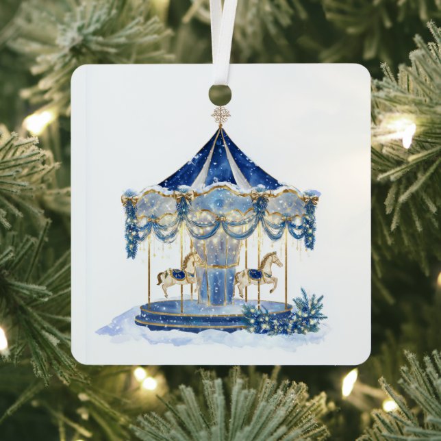 Blue Glitter Carousel Christmas Ornament (Insitu)
