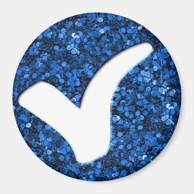 Blue Glitter Check Mark Write Symbol Magnet (Front)