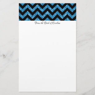 Blue Glitter Chevron Stationery