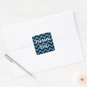 Blue Glitter Chevron Thank You Stickers