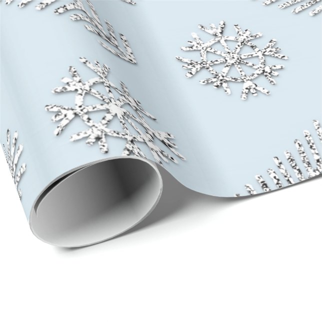 Blue  Glitter Christmas Tree Holidays Snowflakes Wrapping Paper (Roll Corner)
