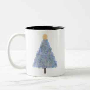 Blue glitter christmas tree Two-Tone coffee mug