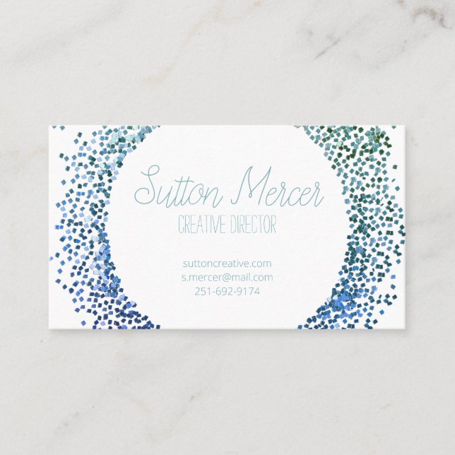 Blue Glitter Circle Business Card (Front)