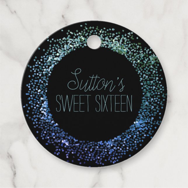 Blue Glitter Circle Favour Tags (Front)