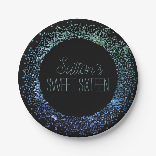 Blue Glitter Circle Paper Plate (Front)