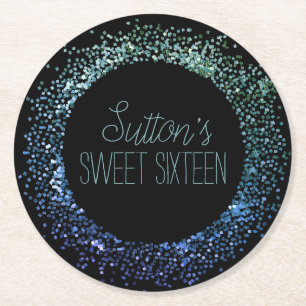 Blue Glitter Circle Round Paper Coaster