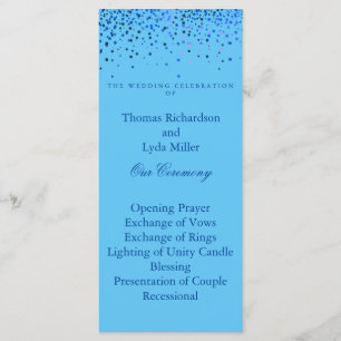 Blue Glitter Confetti Faux Foil Wedding Program Programme